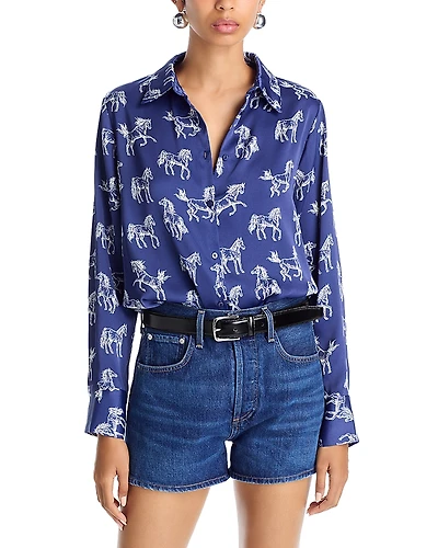 Aqua Horse Print Relaxed Shirt -Exclusive