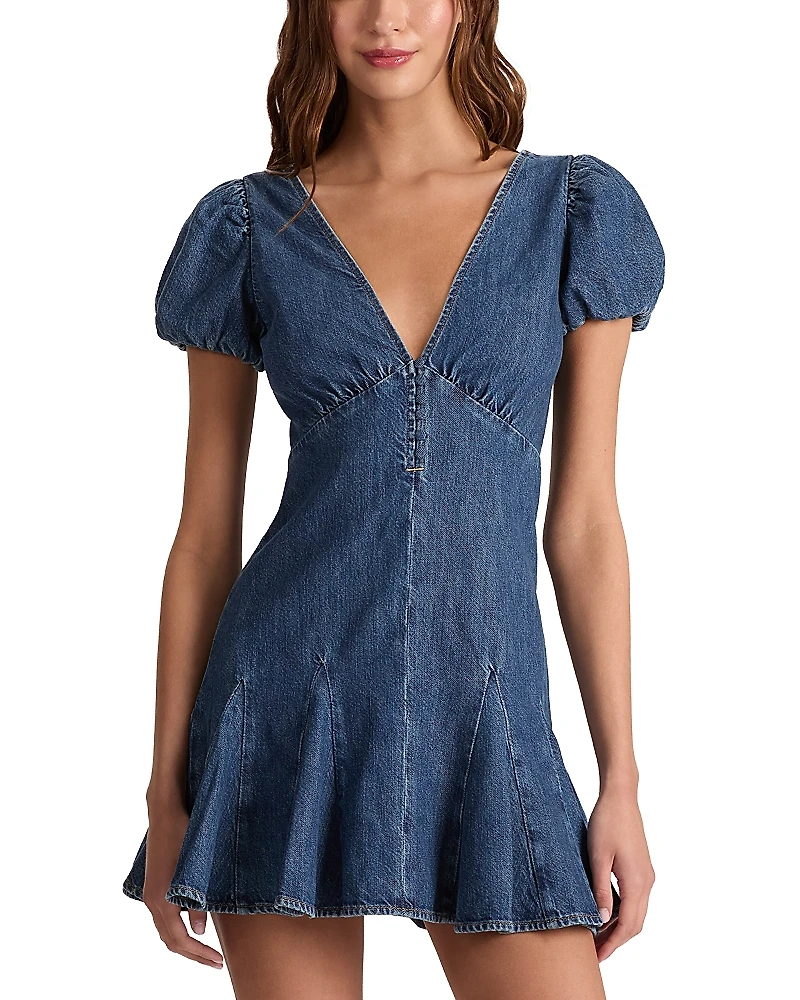 Alice and Olivia Fara Puff Sleeve Denim Mini Dress