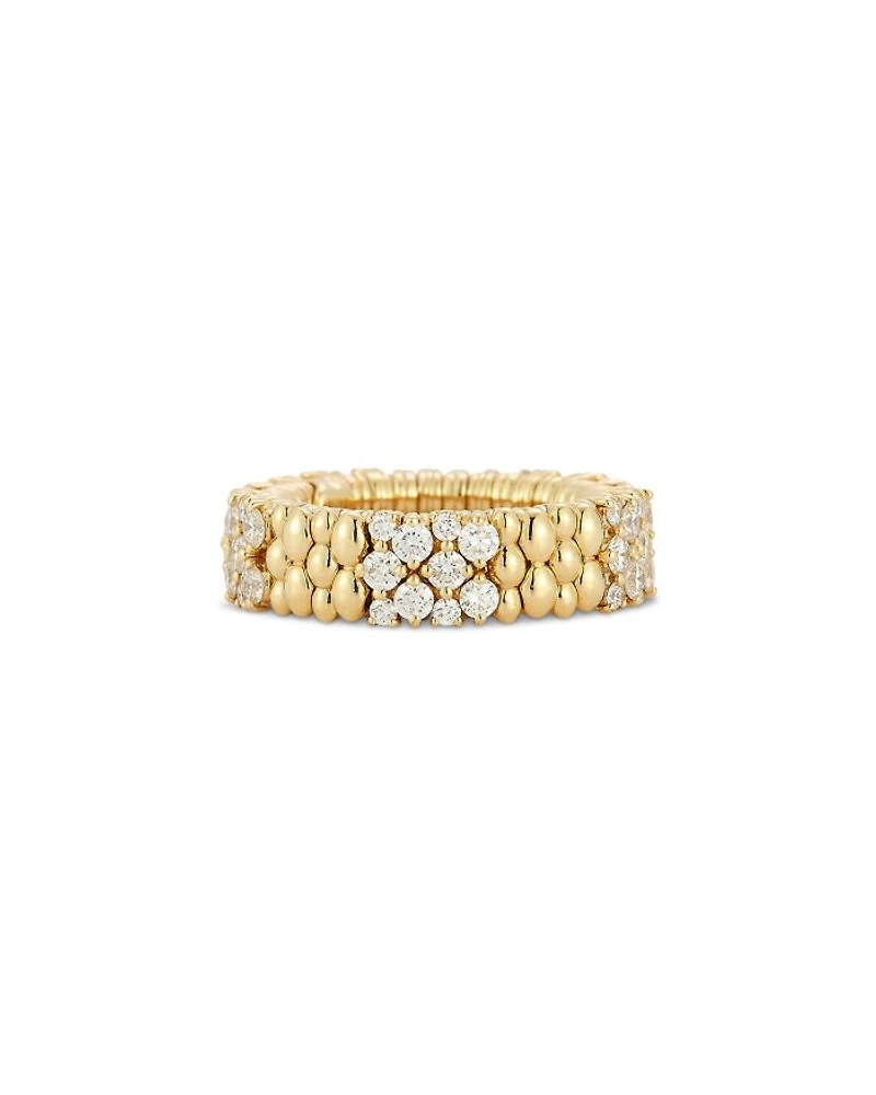 18K Yellow Gold Cashmere Diamond Beaded Stretch Ring