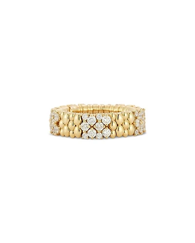 18K Yellow Gold Cashmere Diamond Beaded Stretch Ring