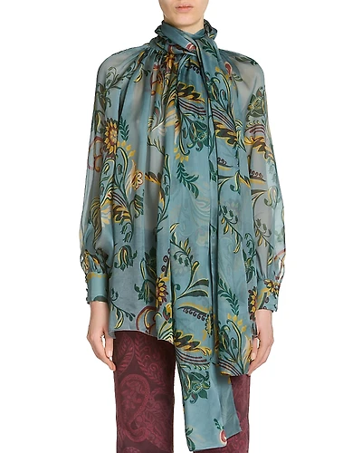 Etro Silk Printed Scarf Neck Blouse
