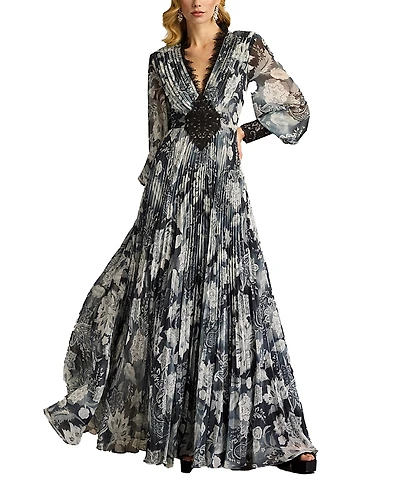 Tadashi Shoji Audra Floral Print Chiffon Gown