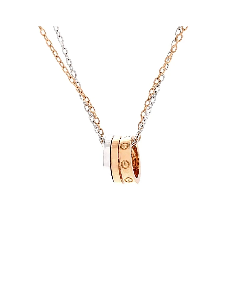 Pre-Owned Cartier Love 3 Ring Pendant Necklace 18K Rose Gold and 18K White Gold with 6 Diamonds