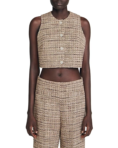 Sandro Tweed Crop Top