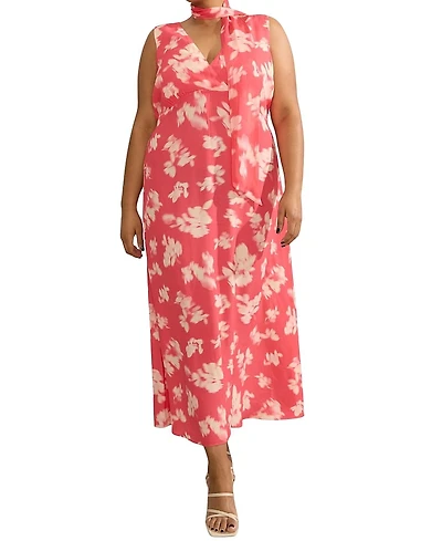 Live Unlimited Floral Midi Dress with Neck Scarf