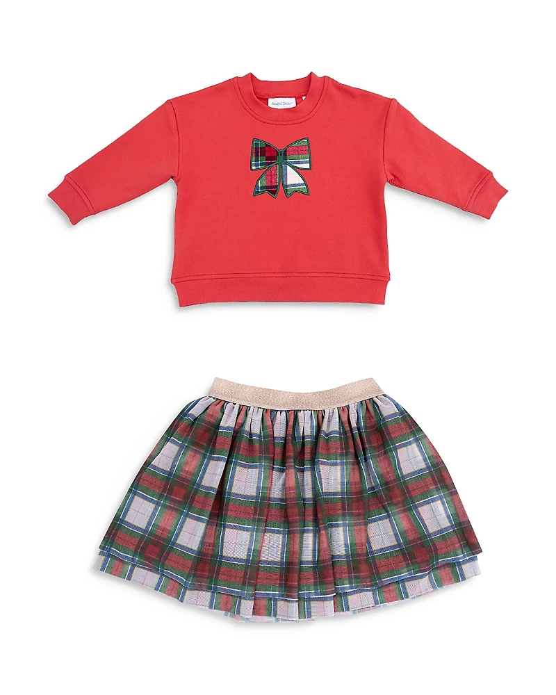 Angel Dear Girls' Holiday Plaid Drop Sleeved Sweatshirt & Tutu Skirt Set - Baby