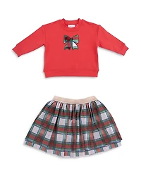 Angel Dear Girls' Holiday Plaid Drop Sleeved Sweatshirt & Tutu Skirt Set - Baby