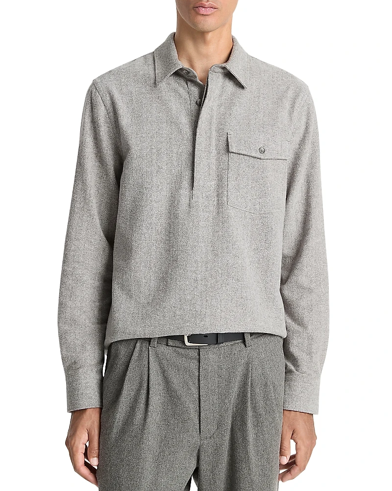 Vince Herringbone Long Sleeve Popover Shirt