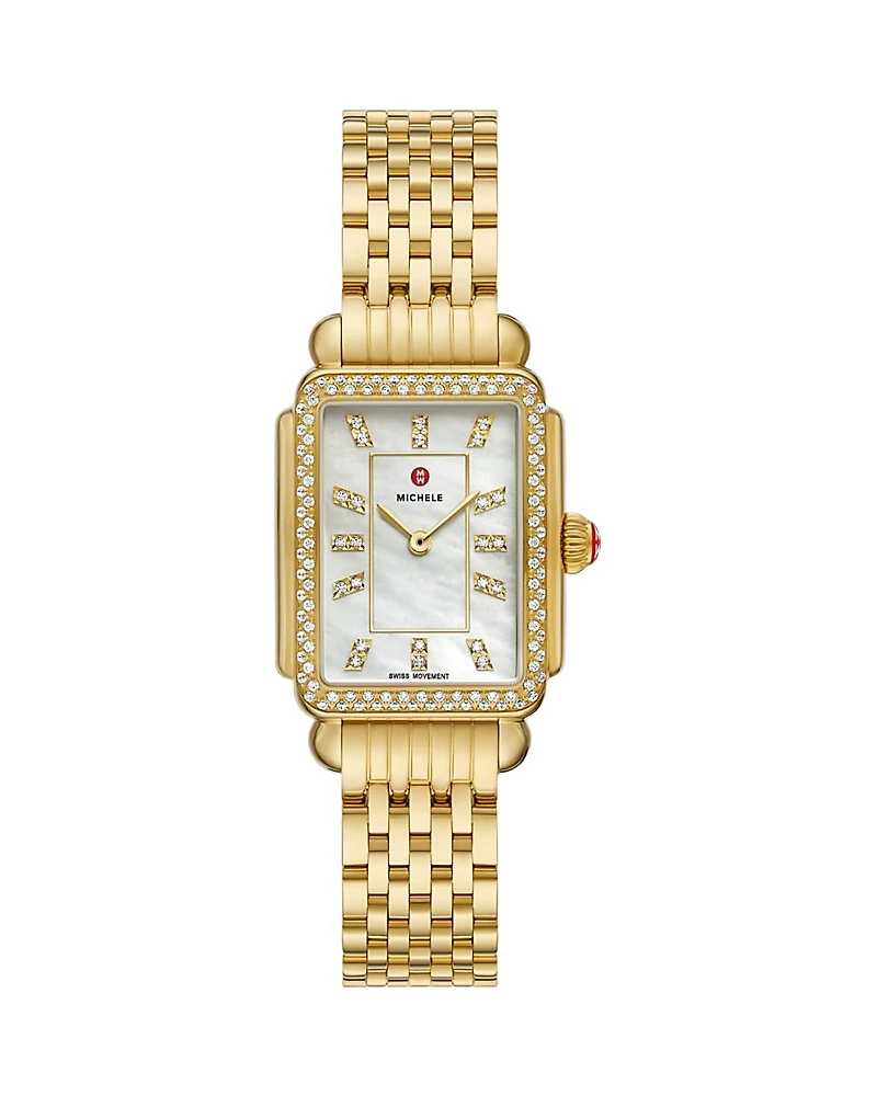 Michele Deco Courbe 18K Gold-Plated Diamond Watch, 26mm x 32mm