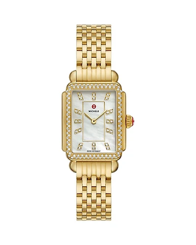 Michele Deco Courbe 18K Gold-Plated Diamond Watch, 26mm x 32mm