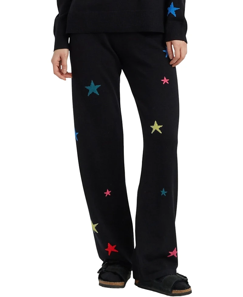Chinti & Parker Women's Wool Cashmere Star Wide-Leg Track Pants