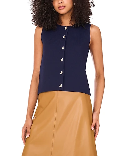 Vince Camuto Sleeveless Button Up Crewneck Top