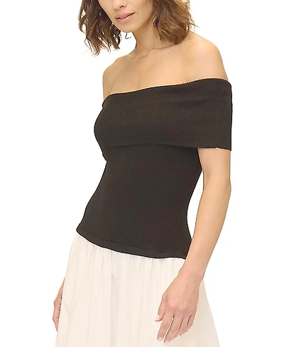 Central Park West Women's Darcy Mixed Media Off Shoulder Dress