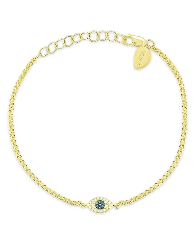 Meira T 14K Yellow Gold Multicolor Diamond Evil Eye Wheat Link Chain Bracelet