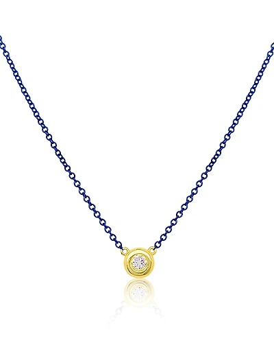 Meira T Yellow Gold Plated Silver Bezel Set Diamond Necklace on a Blue Rhodium Plated Silver Chain, 16-18