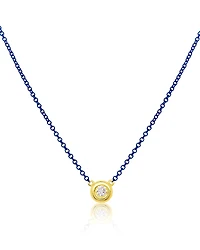 Meira T Yellow Gold Plated Silver Bezel Set Diamond Necklace on a Blue Rhodium Plated Silver Chain, 16-18