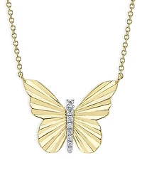 Moon & Meadow 14K Yellow Gold Diamond Ribbed Butterfly Necklace, 18