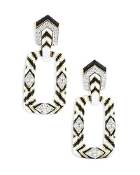 David Webb 18K Yellow Gold & Platinum Manhattan Minimalism Diamond & Enamel Striped Rectangular Drop Earrings
