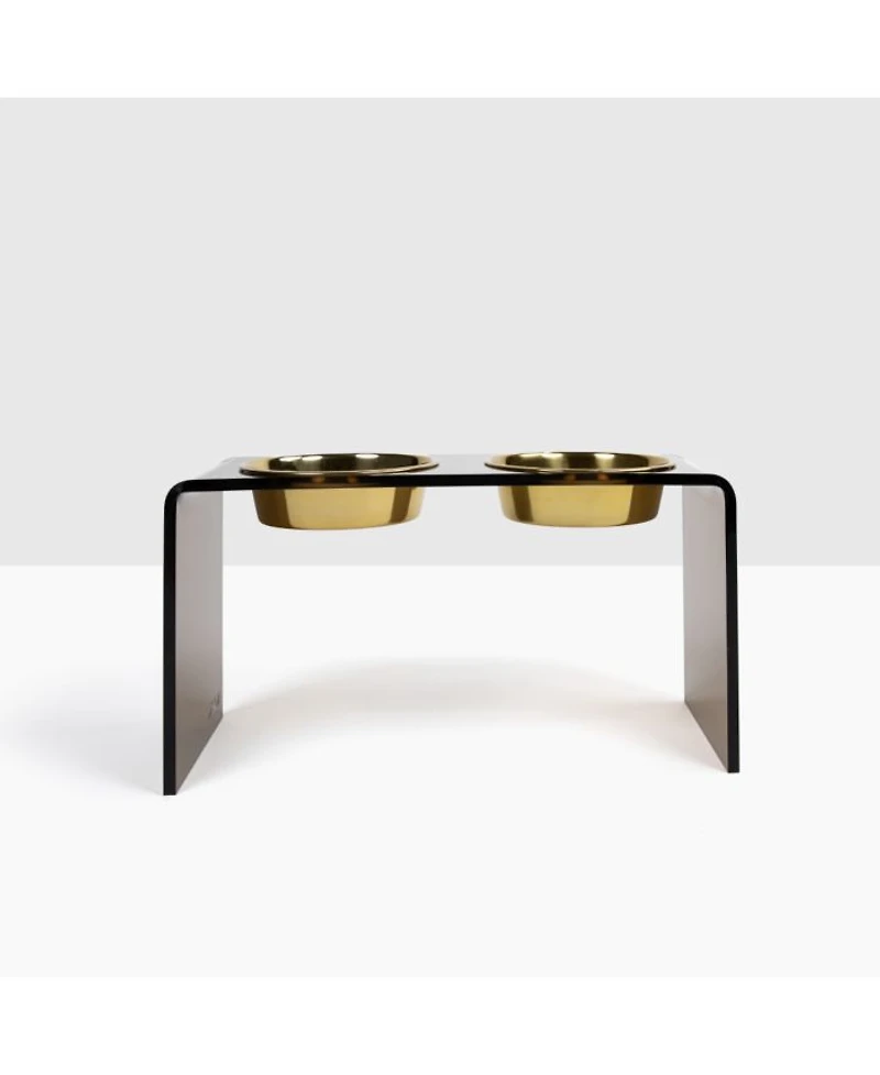 Large Smoke Bronze Double Bowl Pet Feeder, 2 Quart Bowls