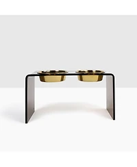 Large Smoke Bronze Double Bowl Pet Feeder, 2 Quart Bowls