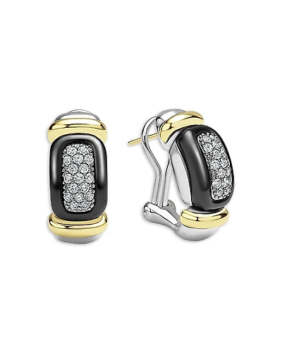 Lagos Diamond & Black Ceramic Huggie Earrings