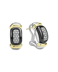 Lagos Diamond & Black Ceramic Huggie Earrings