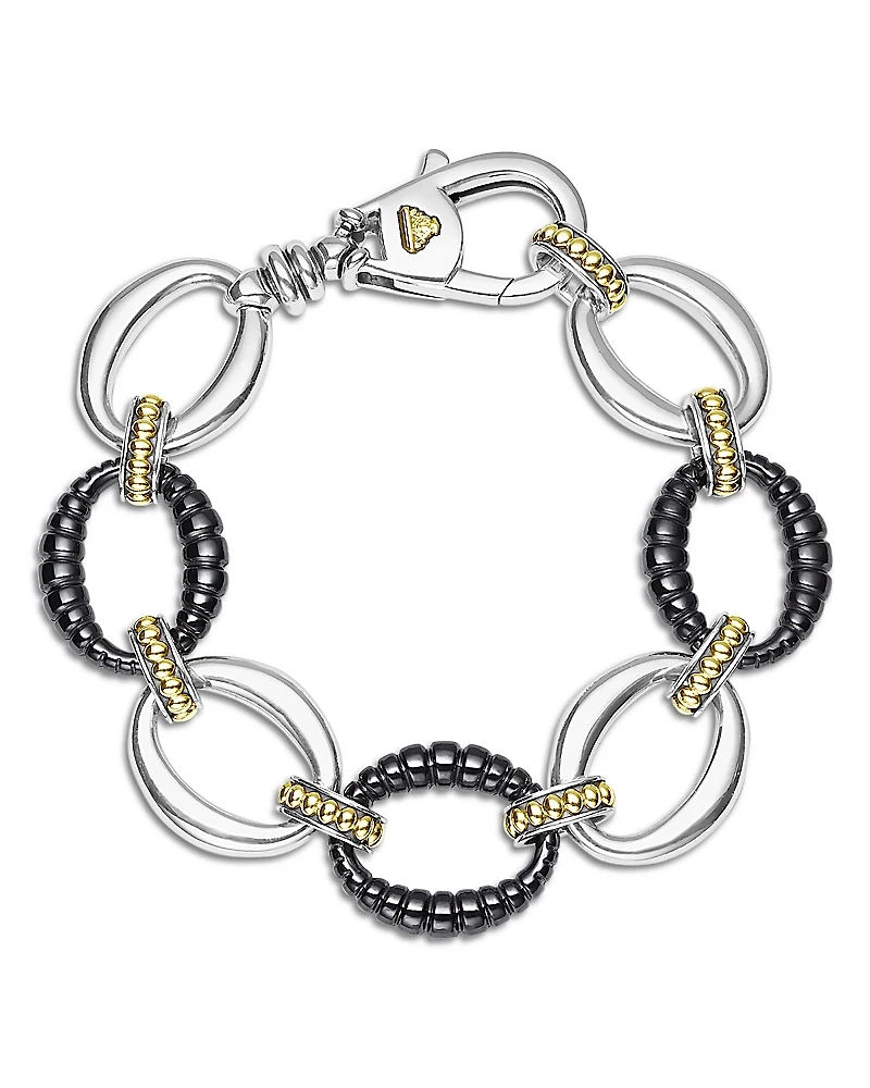 Lagos Two Tone Black Ceramic Link Bracelet