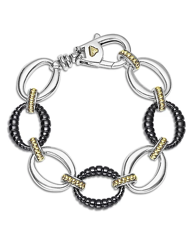 Lagos Two Tone Black Ceramic Link Bracelet