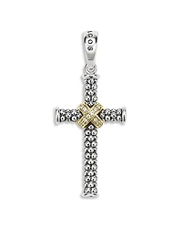 Lagos Small Two Tone Caviar Beaded Diamond Cross Amulet, 0.038 tcw