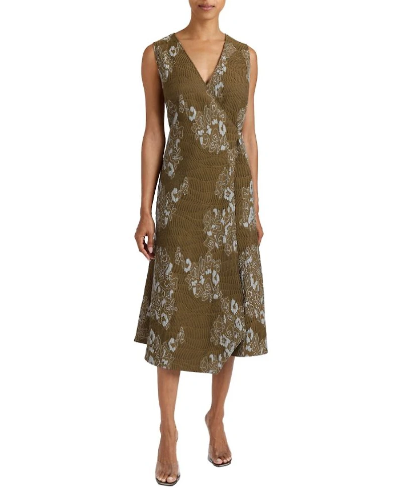 URSA Sleeveless Faux Wrap Dress with Metal Buckle