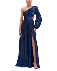 PatBO Metallic Plisse One Shoulder Gown