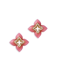 Roberto Coin 18K Yellow Gold Cabachon Pink Opal & Diamond Flower Stud Earrings