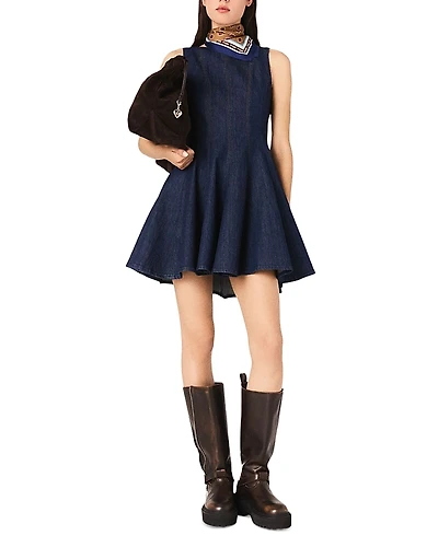 Maje Short Denim Dress with Ruffles