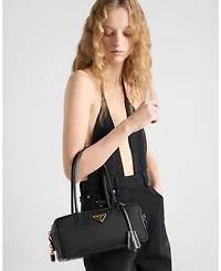 Re-Nylon and Leather Small Top-Handle Bag with Padlock