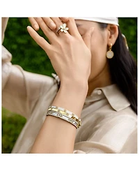 18K Yellow Gold Love in Verona Mother of Pearl & Diamond Flower Bangle Bracelet