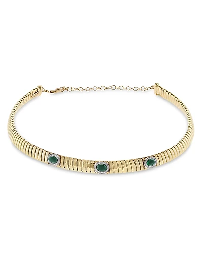 Alberto Milani 18K Yellow Gold Via Giardino Stone & Diamond Tubogas Triple Domed Collar Necklace