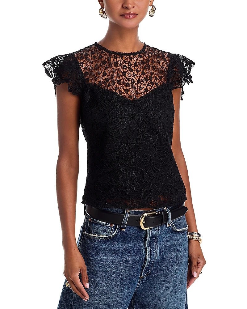 Aqua Short Sleeve Lace Top - Exclusive