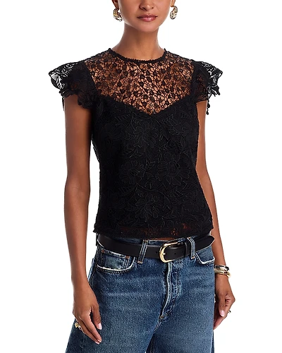 Aqua Short Sleeve Lace Top - Exclusive