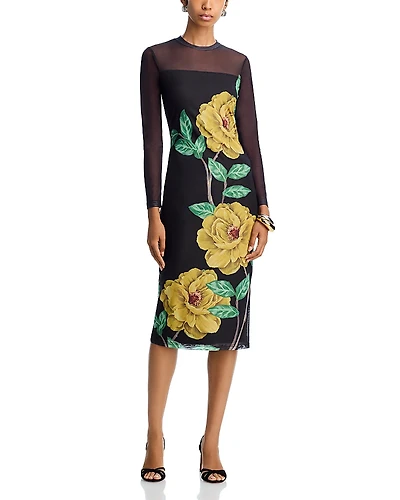 Aqua Mesh Floral Midi Dress - Exclusive