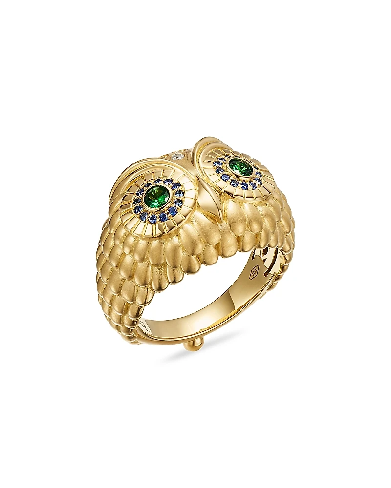 Temple St. Clair 18K Yellow Gold Fj Tsavorite & Blue Sapphire Athena Owl Ring