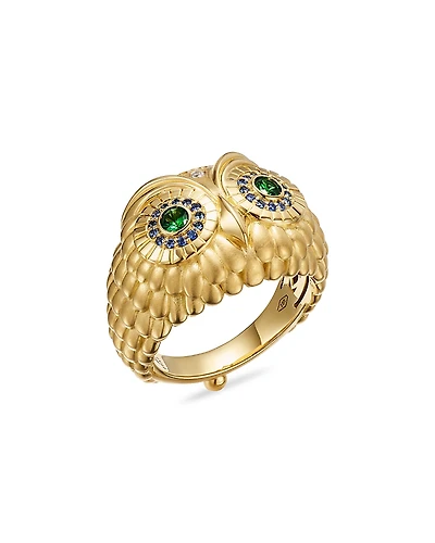 Temple St. Clair 18K Yellow Gold Fj Tsavorite & Blue Sapphire Athena Owl Ring