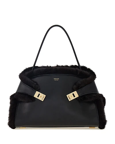 Ferragamo Hug Leather & Shearling Shoulder Bag