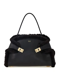 Ferragamo Hug Leather & Shearling Shoulder Bag