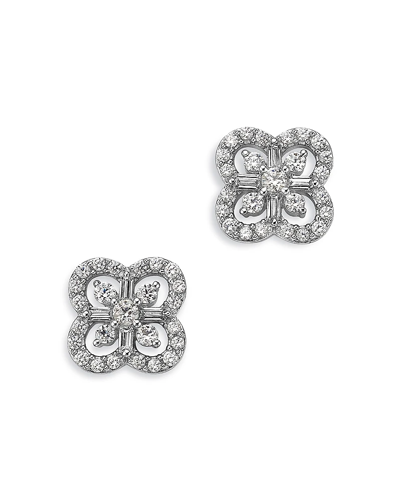 Bloomingdale's Fine Collection Diamond Round & Baguette Clover Stud Earrings