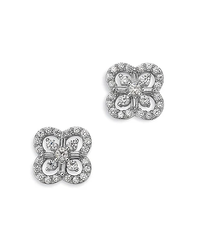 Bloomingdale's Fine Collection Diamond Round & Baguette Clover Stud Earrings