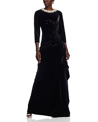 Teri Jon by Rickie Freeman Velvet Jeweled Collar Gown
