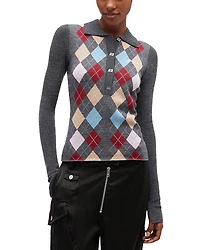 Ganni Fine Merino Wool Jacquard Knitted Polo Shirt