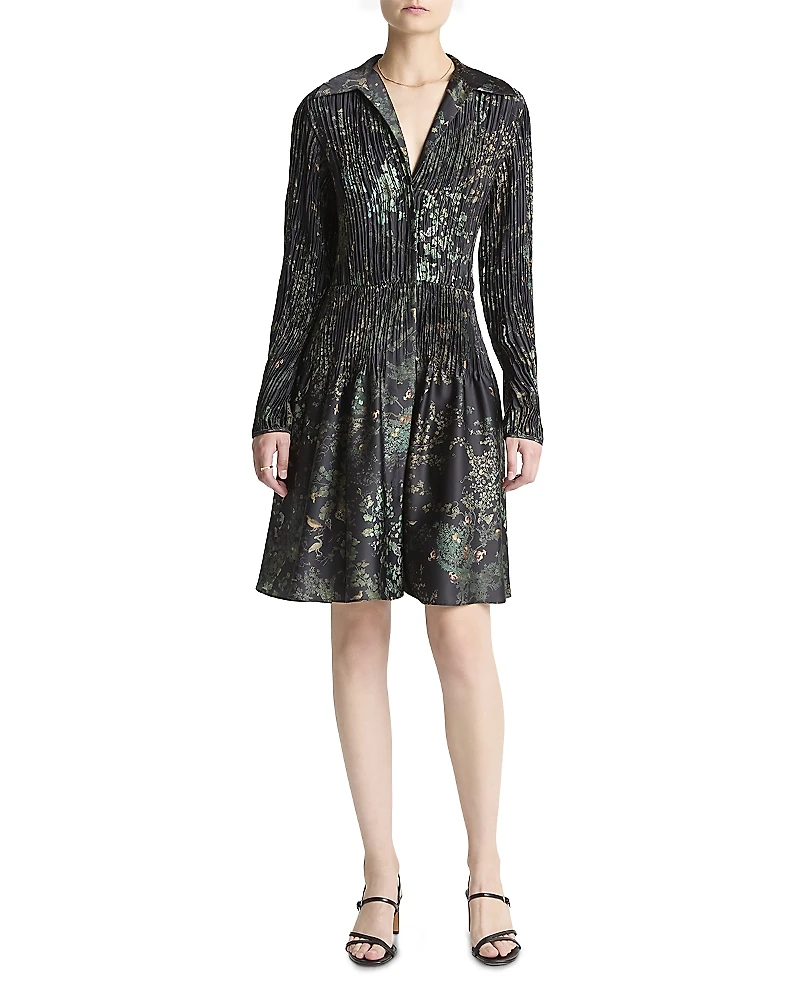Vince Grape Vine Crushed Satin Shirt Dress