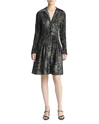 Vince Grape Vine Crushed Satin Shirt Dress