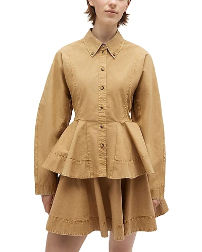 Ganni Washed Stretch Peplum Shirt